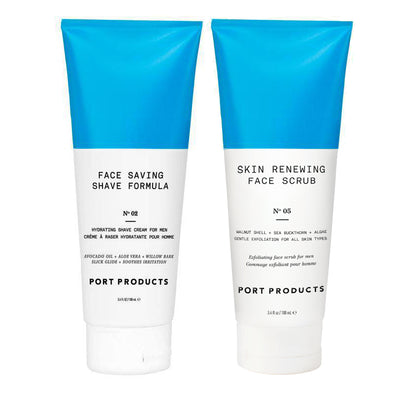 Smooth Sailing Shave Duo of shave formula and face scrub in white and blue tubes